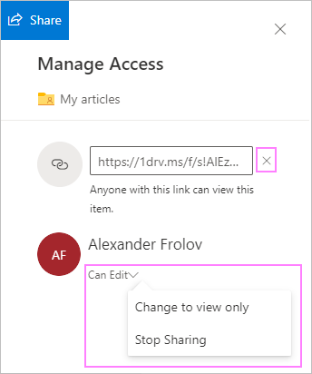 Stop sharing OneDrive files