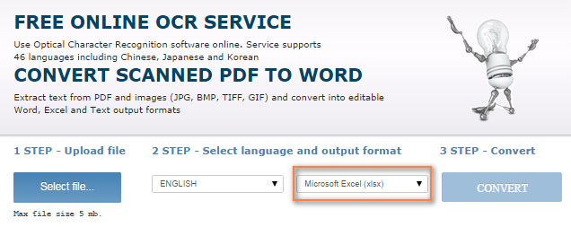 Free online OCR service to convert a scanned PDF to Excel