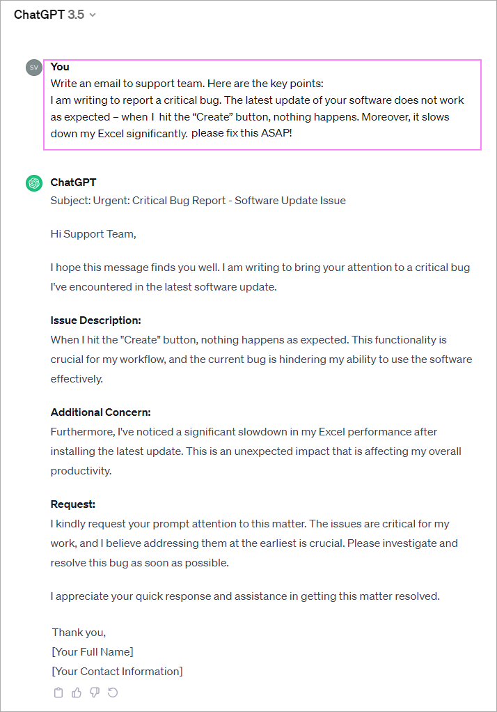 Provide ChatGPT with a draft or outline of your email.