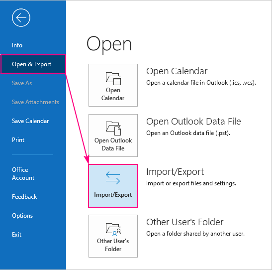 Import and Export in Outlook