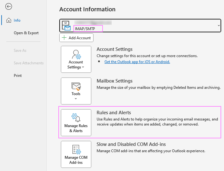 Select Manage Rules & Alerts.