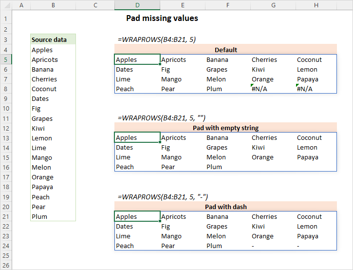 Pad missing values in the resulting array.