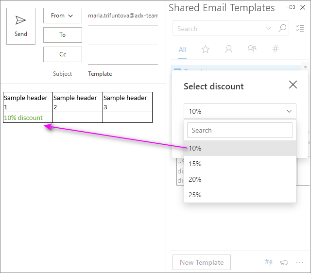 Change the color of all the cell’s content when pasting a template.