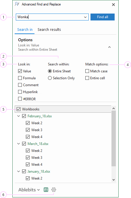 How to search in Excel workbooks.