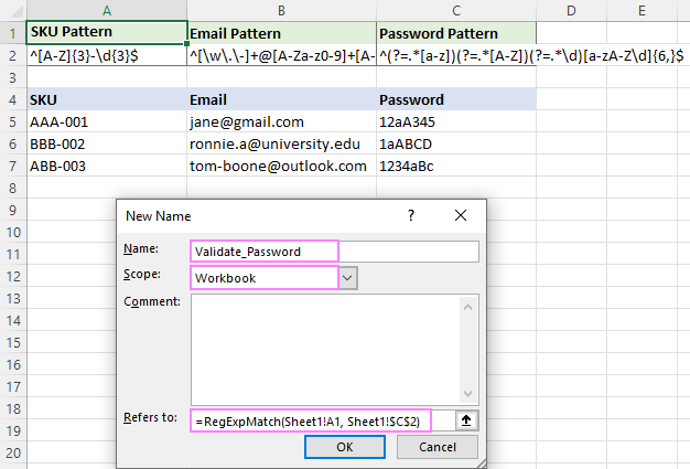 Regex formula to validate passwords