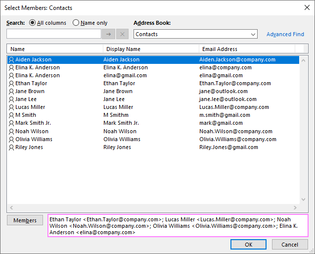 Paste the email addresses to the Members box.