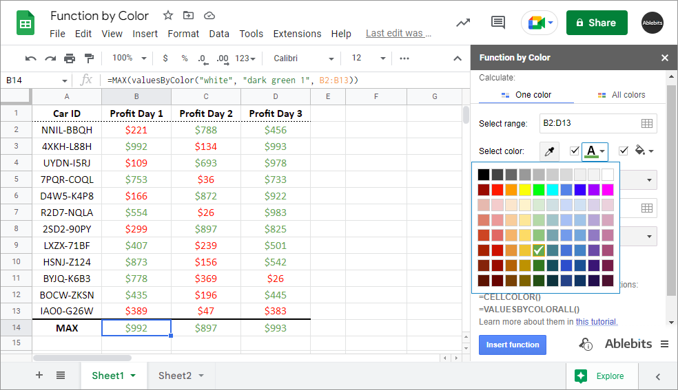 Use palettes or color-picker to set up pattern shades