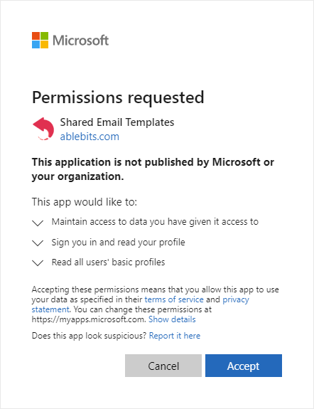 Permissions requested