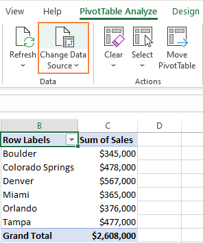 Get to the PivotTable's source data.