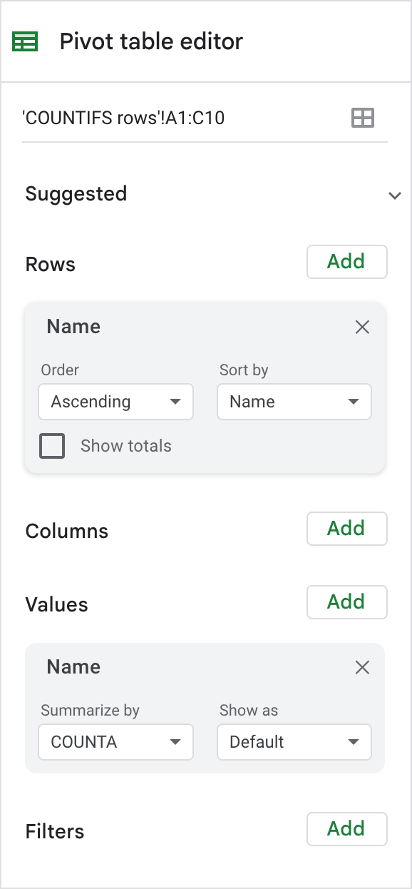 Tweak pivot table settings.