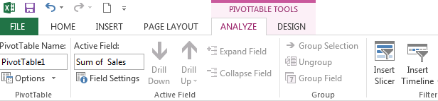 the Analyze and Design tabs in Excel