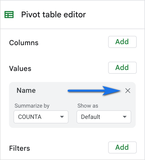 How to close the Values box.