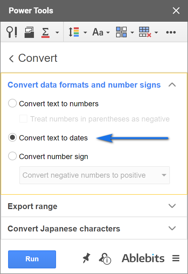 Convert format on Google Sheets with Power Tools.