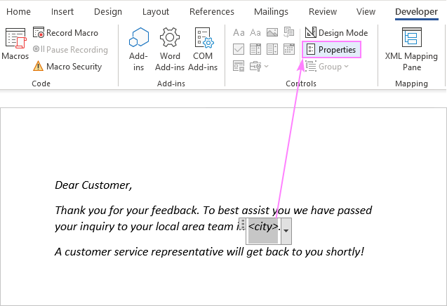 The drop-down control properties