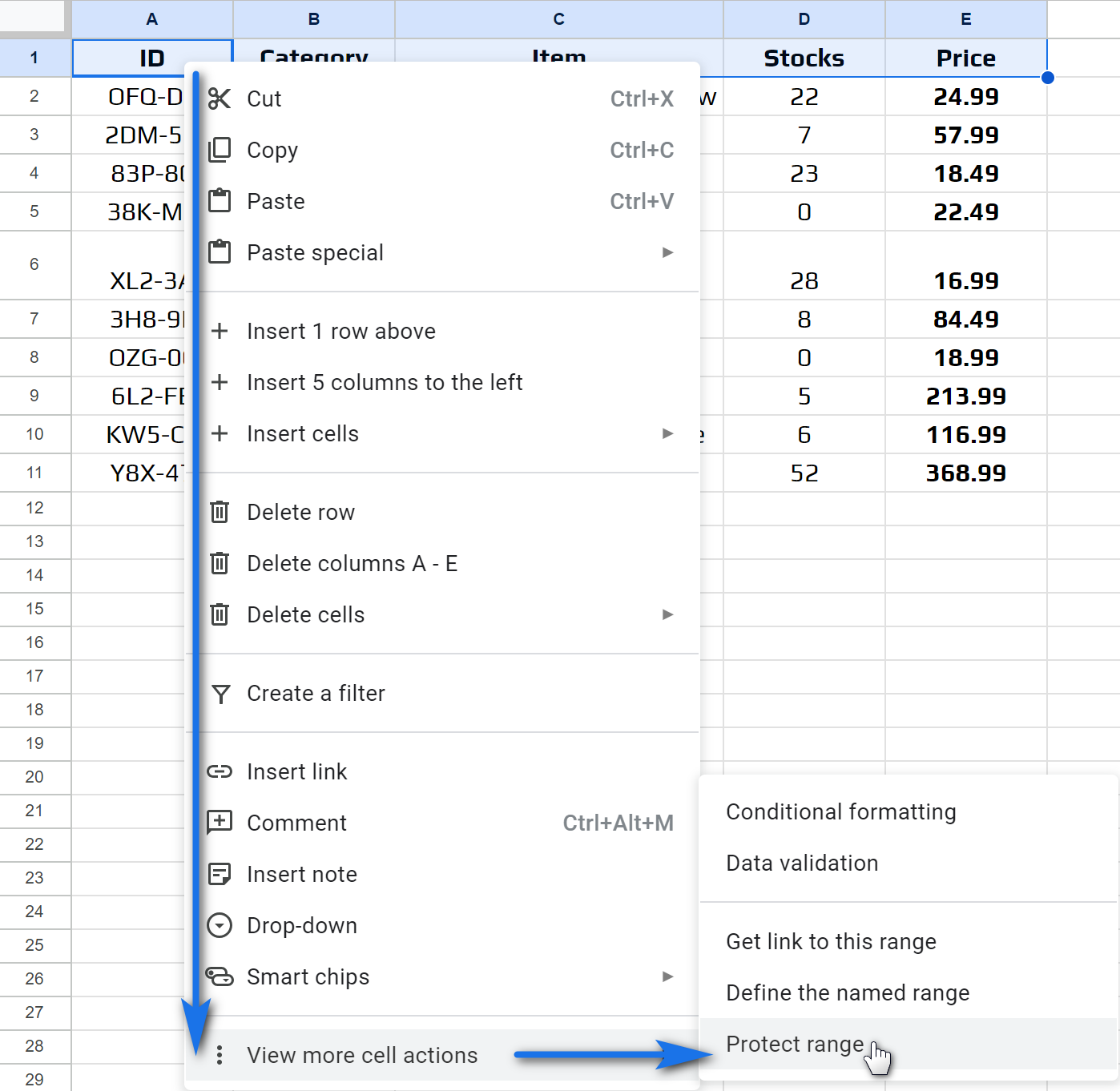 How to lock cells in Google Sheets.