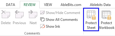 Navigate to the Review tab and click on the Protect Sheet icon