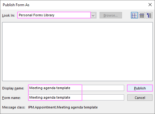 Publishing the meeting agenda form