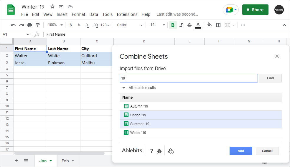 Use Quick Search to swiftly look for other spreadsheets