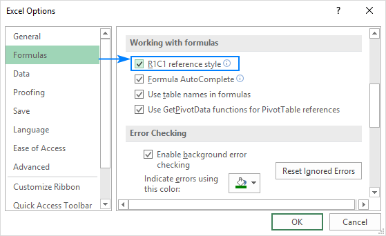 Switching from the default A1 style to R1C1