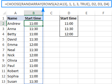 A formula to do random assignment in Excel