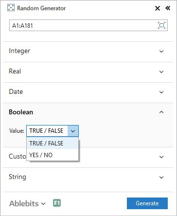 Create random Booleans in Excel.