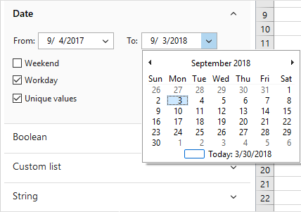 The add-in's drop-down calendar.