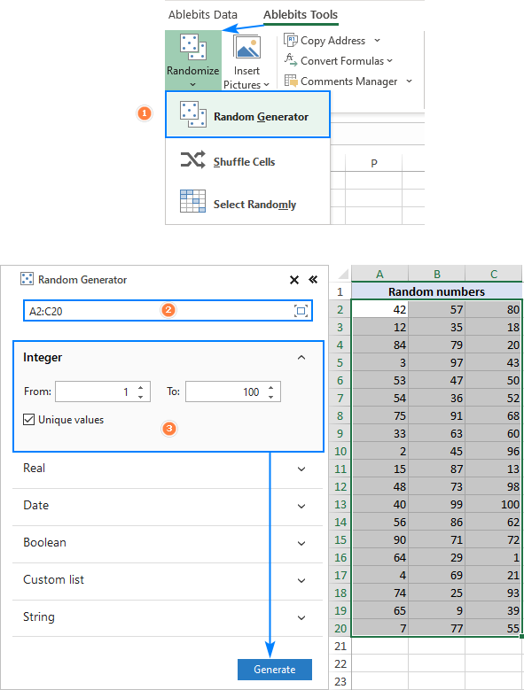 Random number generator for Excel with no repeats