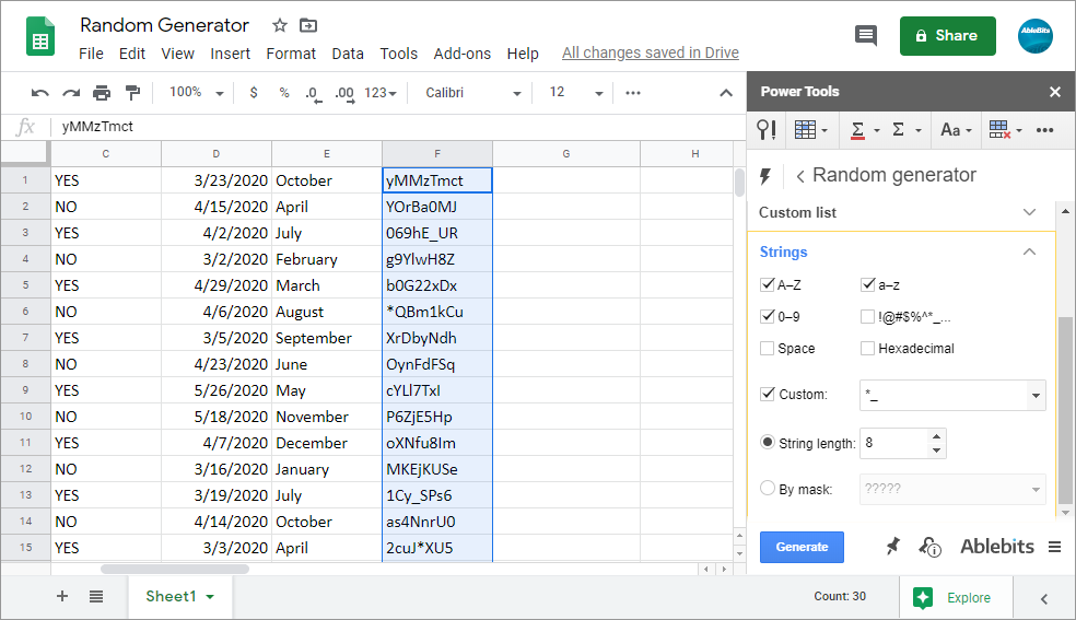 Create strong passwords of any length and from various characters