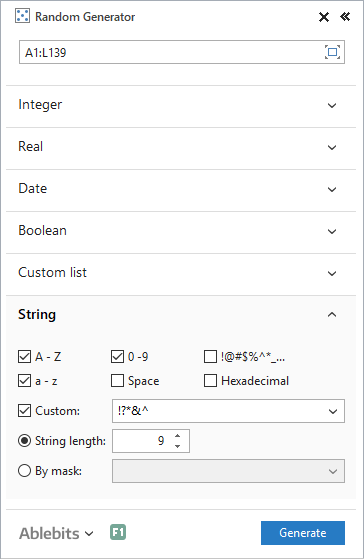 Generate random passwords in Excel.