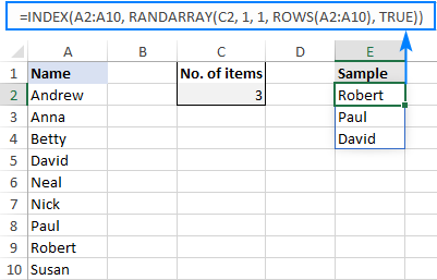 A formula to get a random selection in Excel