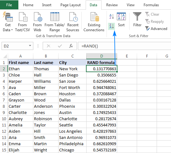 Sort the entire rows in random order.