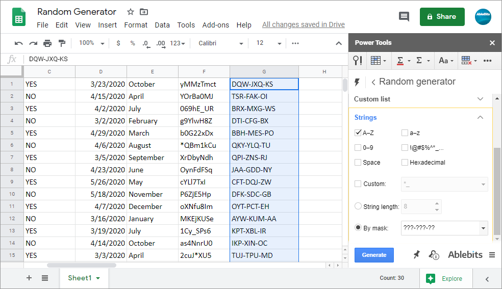 The masks will help you generate keys, codes, and other strings of a particular pattern