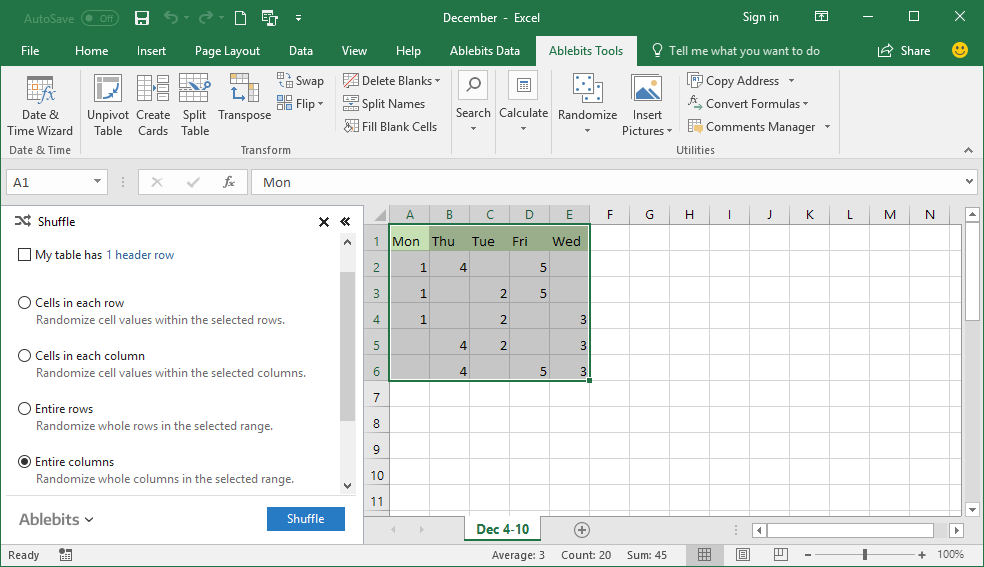 …or randomize entire columns and rows