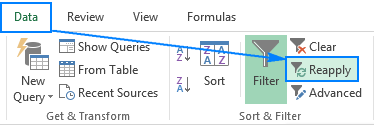 Re-apply a filter after changing data.