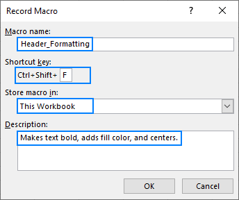 Example of recording a macro