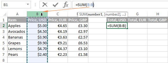 Writing a formula with an entire-column reference