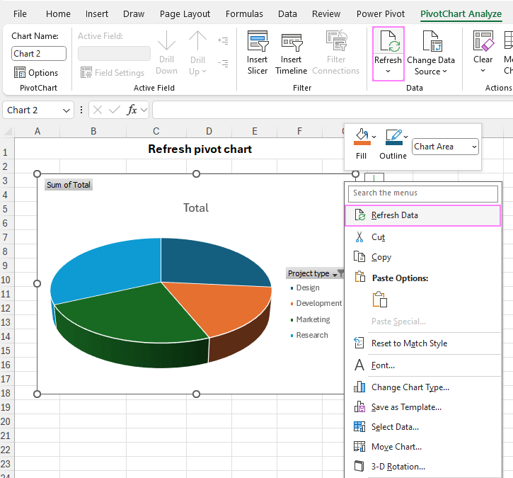 Refresh a pivot chart.