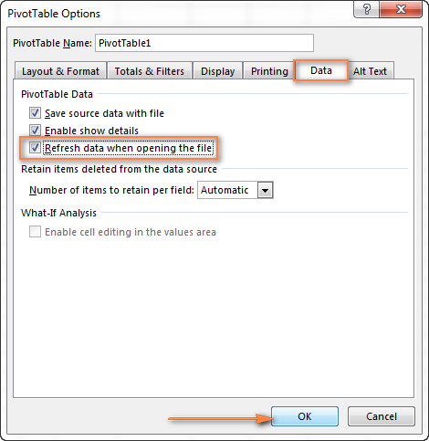 Refresh a Pivot Table automatically when opening the workbook.