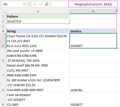 RegExpExtract formula to extract substrings