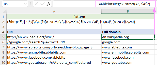 Regex to extract full domain name from URL