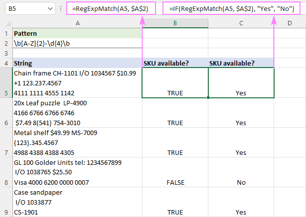 RegExpMatch formula to match substrings