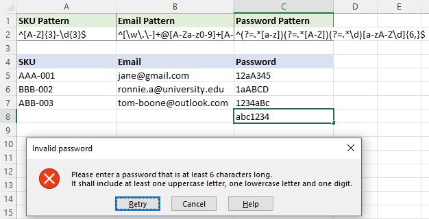 Using regular expressions for password validation