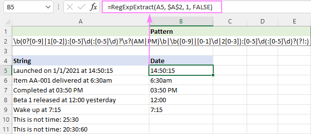 Pull time from a string using regular expression