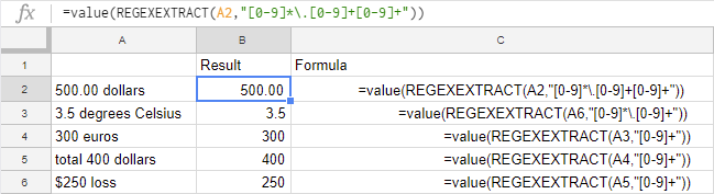 Formulas to extract numbers from cells.