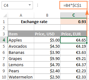 Using relative and absolute cell references in one formula