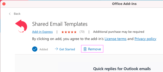 Uninstall Shared Email Templates in Outlook for Mac.