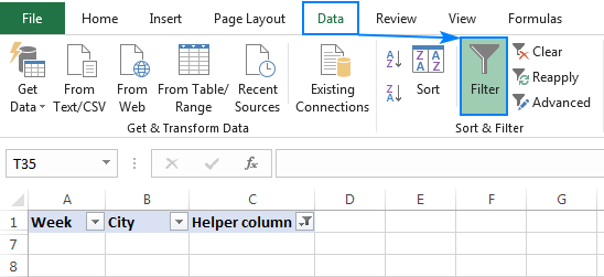 Remove filter in Excel.