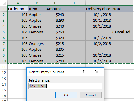 Deleting empty columns with VBA