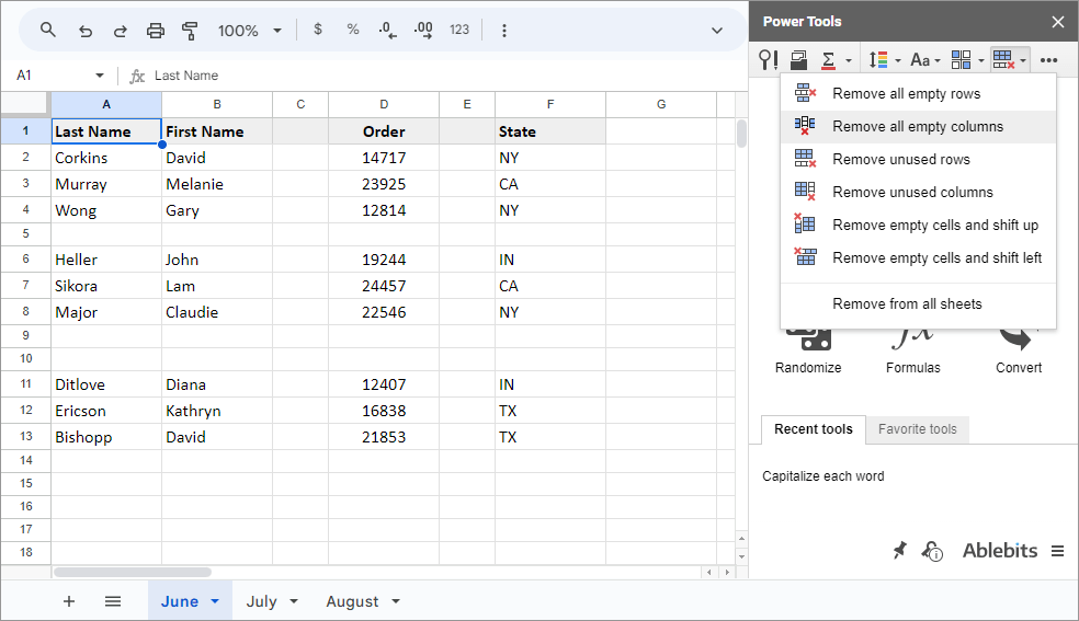 Remove empty and unused rows & columns.