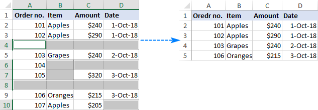 Wrong way to remove blank lines in Excel